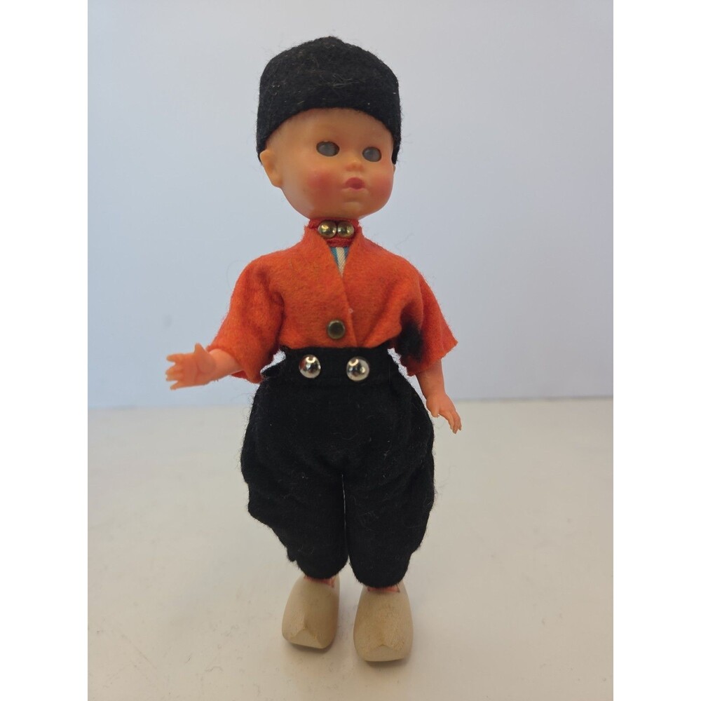 Vintage Dutch Boy 7" Collectible Doll Plastic Felt Clothes Wood Shoes Movable